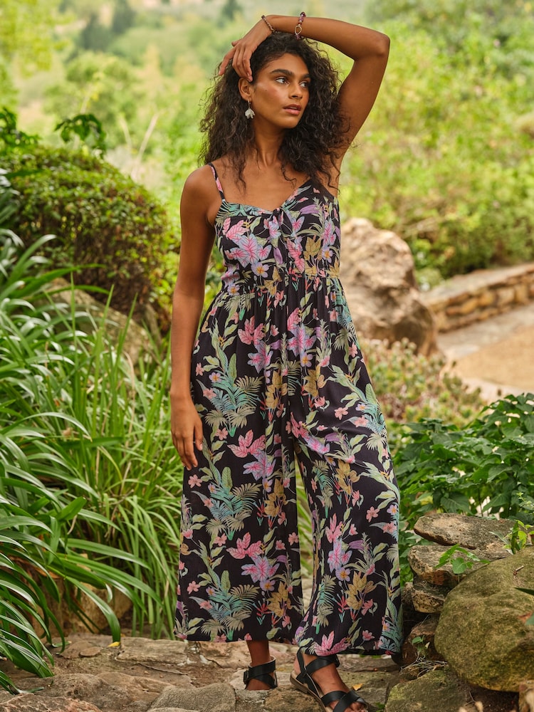 FatFace Salma Black Tropical Jumpsuit - Image 1 of 7