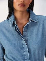 Mid Blue Short Sleeve Belted Denim Playsuit - Image 3 of 7