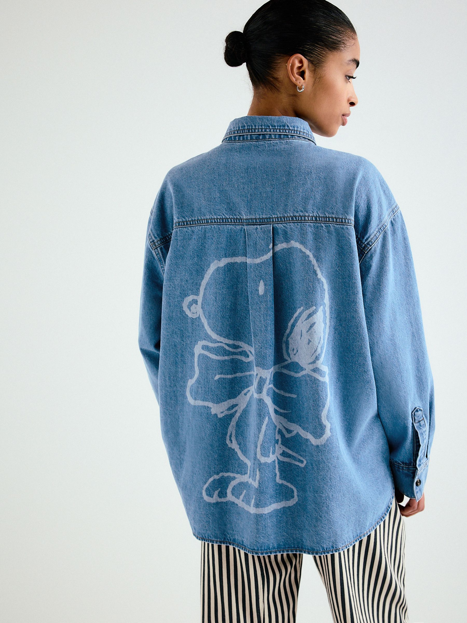 Buy Mid Blue Snoopy License Relaxed Fit Long Sleeve Denim Shirt