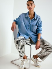 Mid Blue Snoopy License Relaxed Fit Long Sleeve Denim Shirt - Image 1 of 5