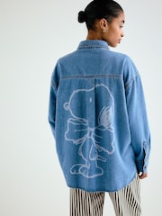 Mid Blue Snoopy License Relaxed Fit Long Sleeve Denim Shirt - Image 2 of 5