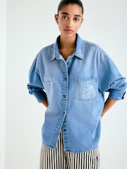 Mid Blue Snoopy License Relaxed Fit Long Sleeve Denim Shirt - Image 3 of 5