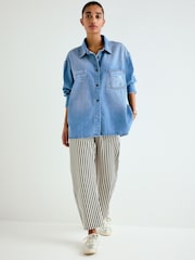 Mid Blue Snoopy License Relaxed Fit Long Sleeve Denim Shirt - Image 4 of 5