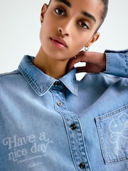 Mid Blue Snoopy License Relaxed Fit Long Sleeve Denim Shirt - Image 5 of 5