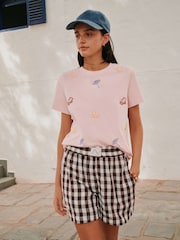 Chocolate/White Stripe Pull On Boxer Shorts with Linen - Image 1 of 9