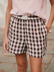 Chocolate/White Stripe Pull On Boxer Shorts with Linen - Image 3 of 9