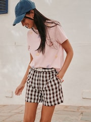 Chocolate/White Stripe Pull On Boxer Shorts with Linen - Image 4 of 9