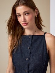 水洗藍色 - Button Through Strappy Waistcoat With Linen - 圖片 5/8