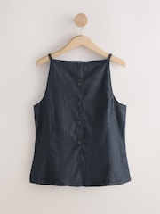 水洗藍色 - Button Through Strappy Waistcoat With Linen - 圖片 6/8