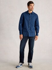 White Stuff Blue Finsbury Mono Print Shirt - Image 1 of 6