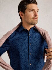 White Stuff Blue Finsbury Mono Print Shirt - Image 3 of 6