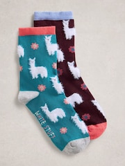 White Stuff Purple 2 Pack Fluffy Llama Socks - Image 1 of 2