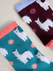 White Stuff Purple 2 Pack Fluffy Llama Socks - Image 2 of 2
