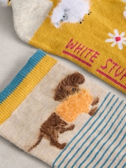 White Stuff Yellow 2 Pack Fluffy Animal Socks - Image 2 of 2