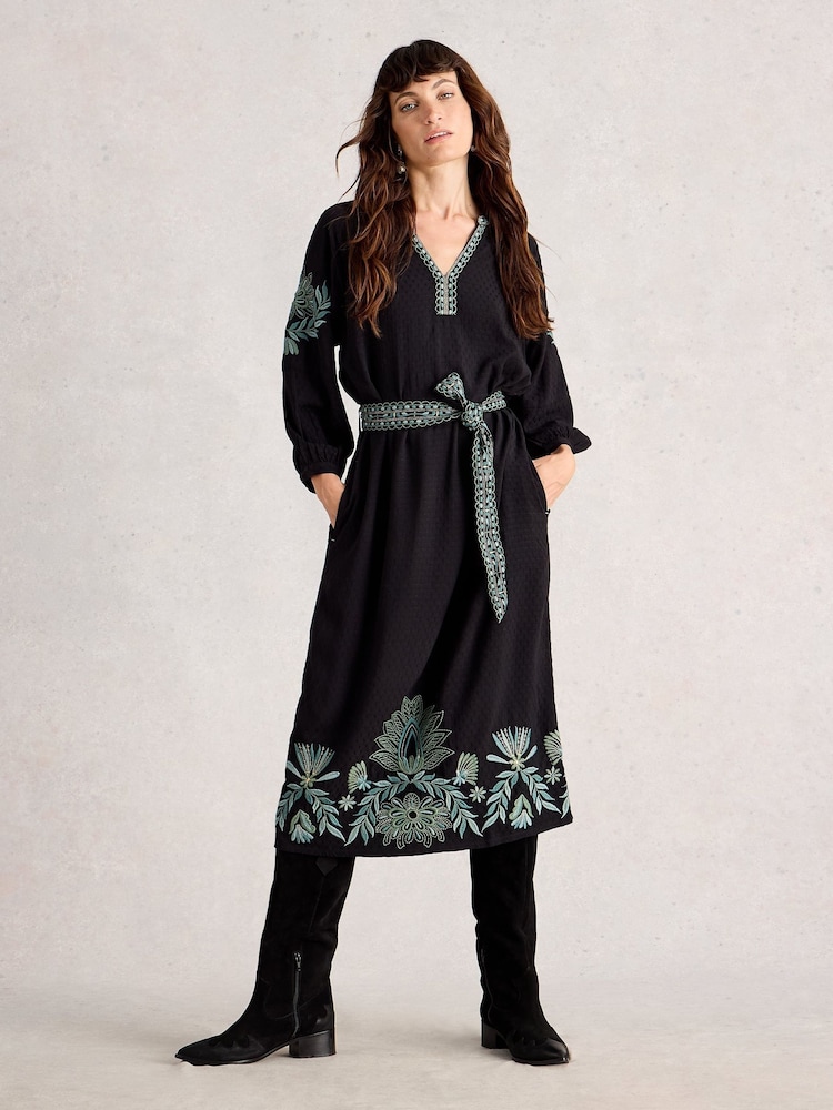 White Stuff Black Evie Embroidered Dress - Image 1 of 6