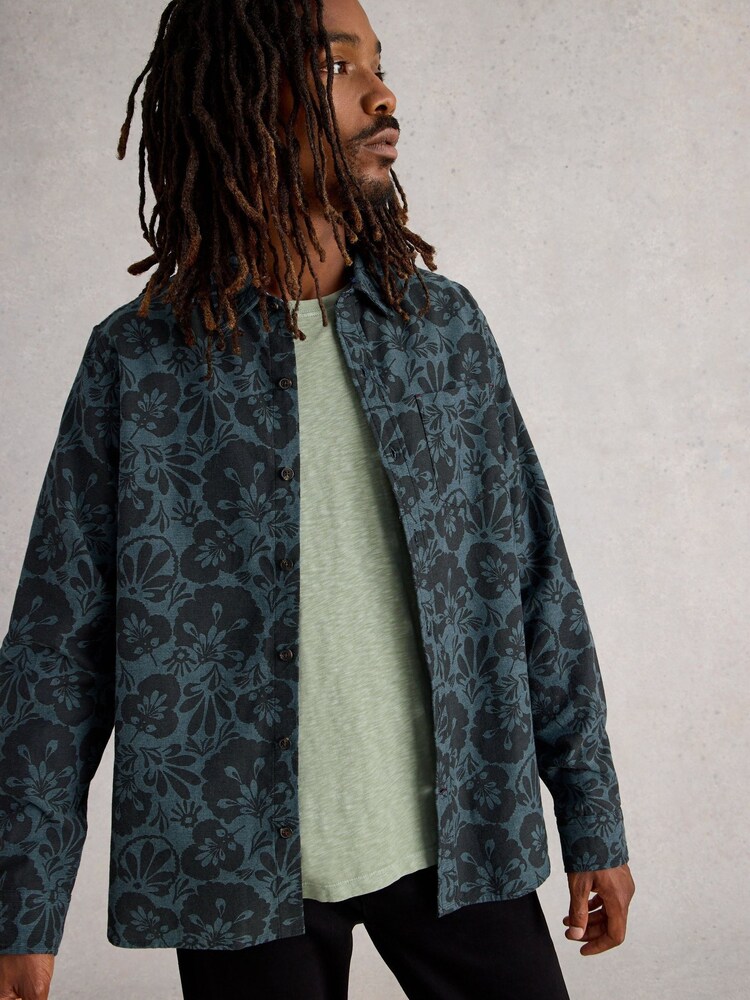 White Stuff Green Finsbury Mono Print Shirt - Image 2 of 6