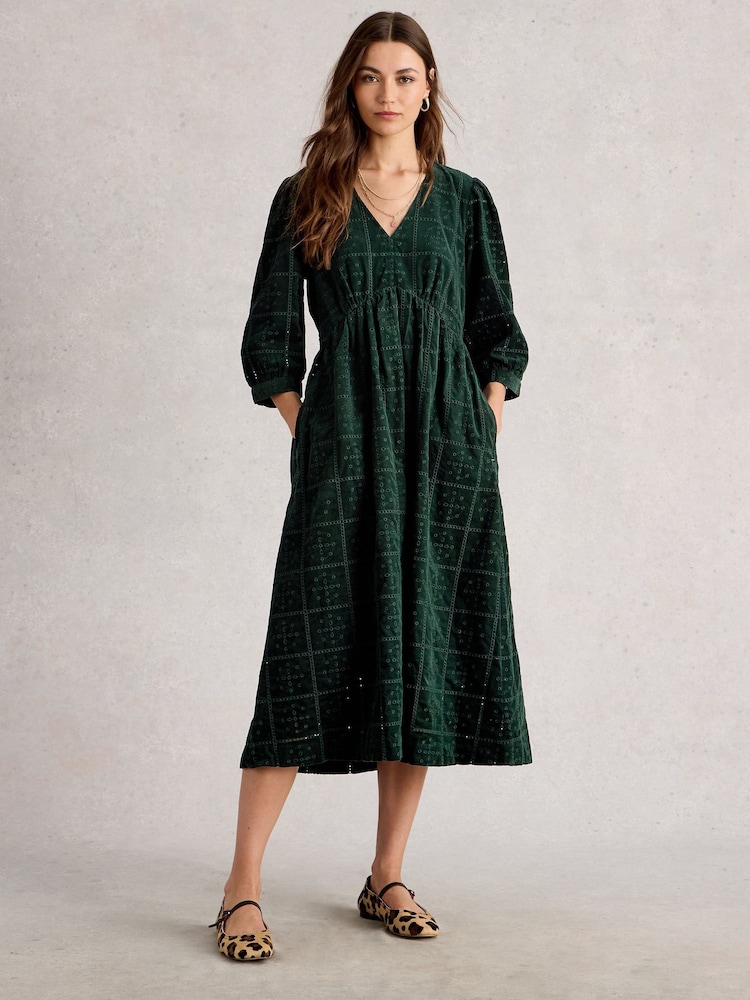 White Stuff Green Lucy Embroidered Cord Dress - Image 1 of 6