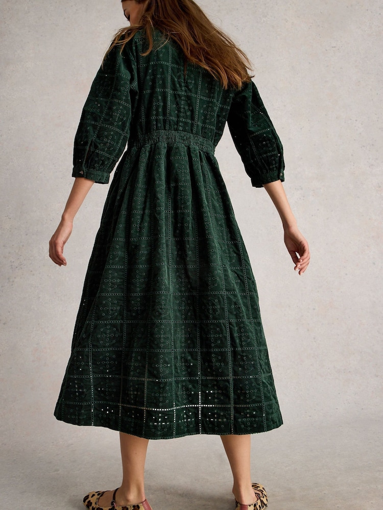 White Stuff Green Lucy Embroidered Cord Dress - Image 2 of 6