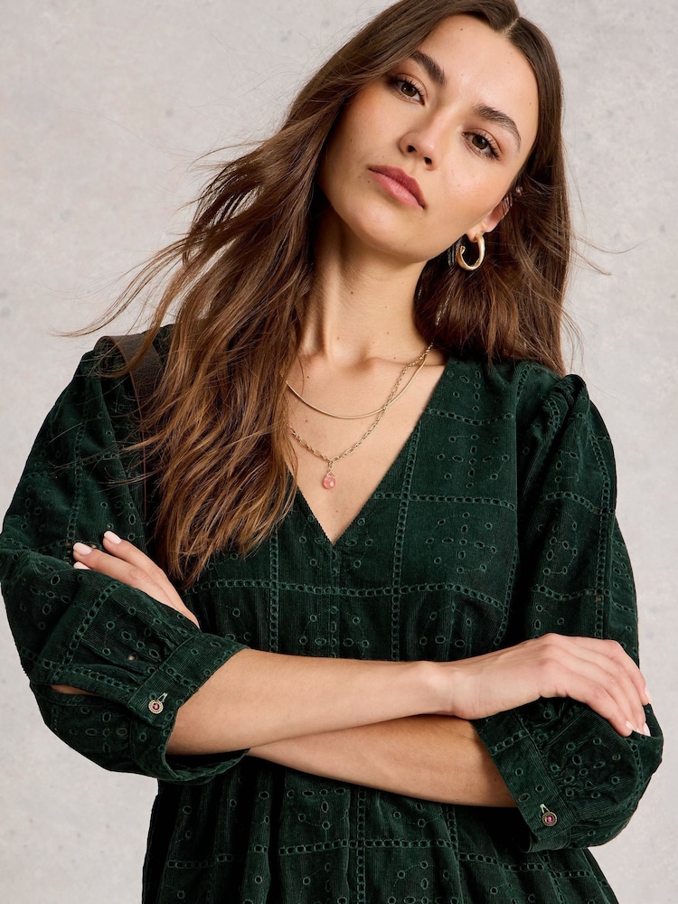 Buy White Stuff Green Lucy Embroidered Cord Dress from Next Luxembourg