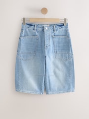 Albastru deschis - Double Pocket Barrel Denim Jort Shorts - Imaginea 6 din 9