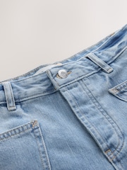 Albastru deschis - Double Pocket Barrel Denim Jort Shorts - Imaginea 8 din 9