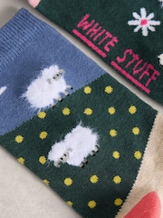 White Stuff Green 2 Pack Fluffy Sheep Socks - Image 2 of 2