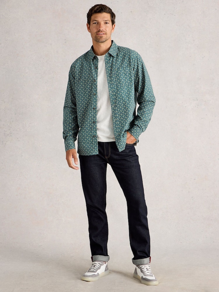 White Stuff Green Finsbury Retro Print Shirt - Image 1 of 6