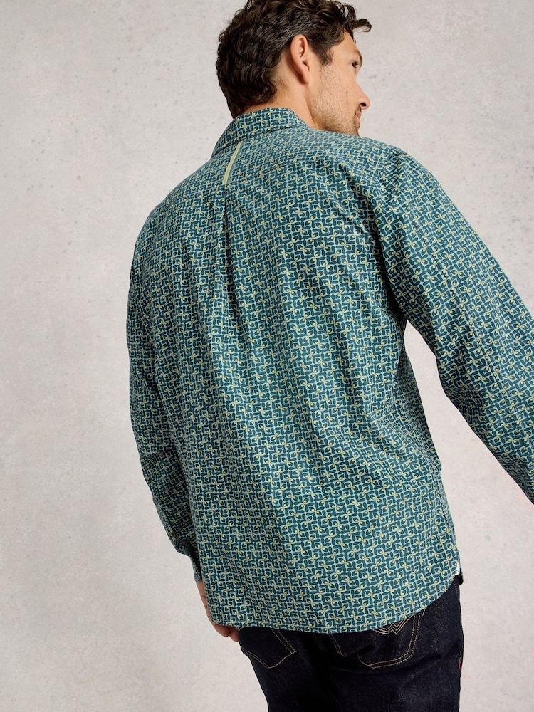 White Stuff Green Finsbury Retro Print Shirt - Image 2 of 6