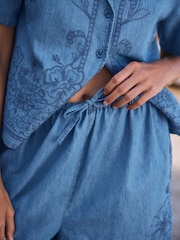 Mid Blue Embroidered Pull-On Denim Shorts - Image 11 of 14