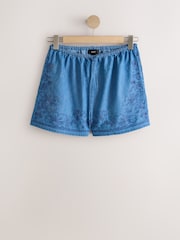 Mid Blue Embroidered Pull-On Denim Shorts - Image 12 of 14