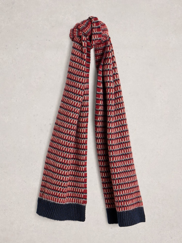White Stuff Red Tuck Stitch Knit Scarf - Image 1 of 3