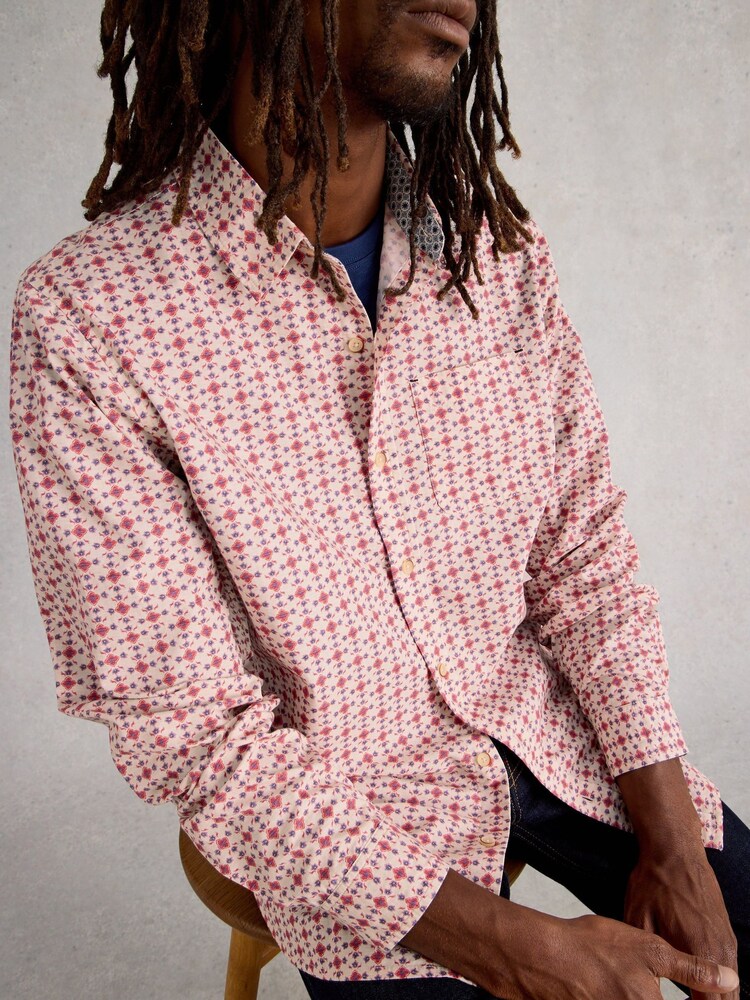 White Stuff Red Finsbury Mono Print Shirt - Image 1 of 6