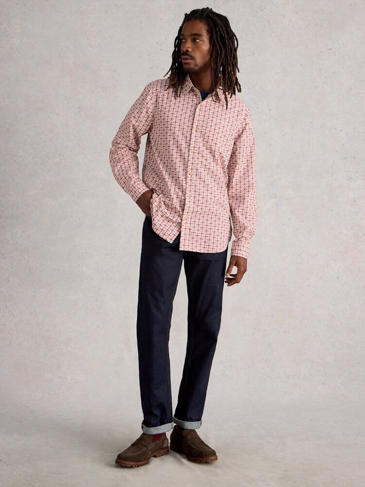 White Stuff Red Finsbury Mono Print Shirt - Image 2 of 6