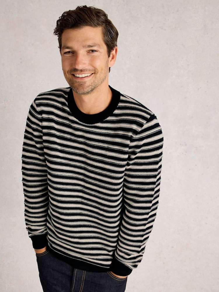 White Stuff Blue Attadale Stripe Crew Neck Jumper - Image 2 of 6