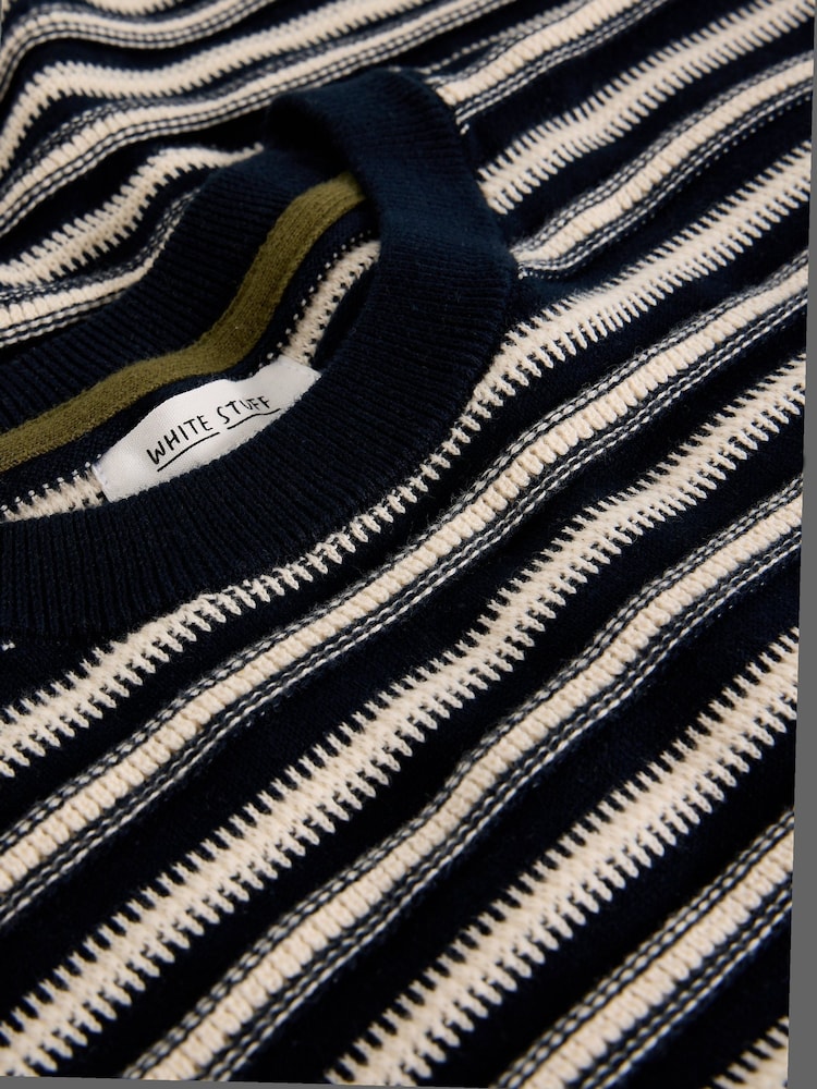 White Stuff Blue Attadale Stripe Crew Neck Jumper - Image 6 of 6