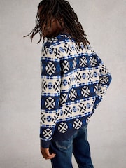 White Stuff Blue Geo Fairisle Crew Neck Jumper - Image 4 of 6