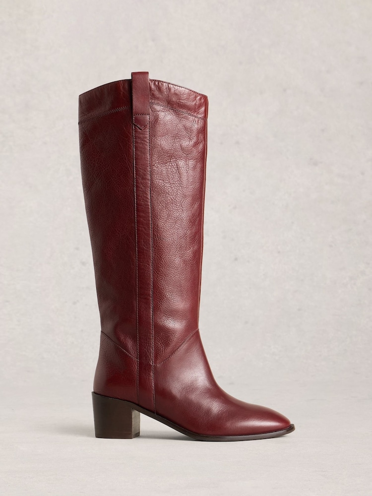 White Stuff Red Izzy Leather Knee High Boots - Image 1 of 4 White Stuff Red Izzy Leather Knee High Boots - Image 1 of 4