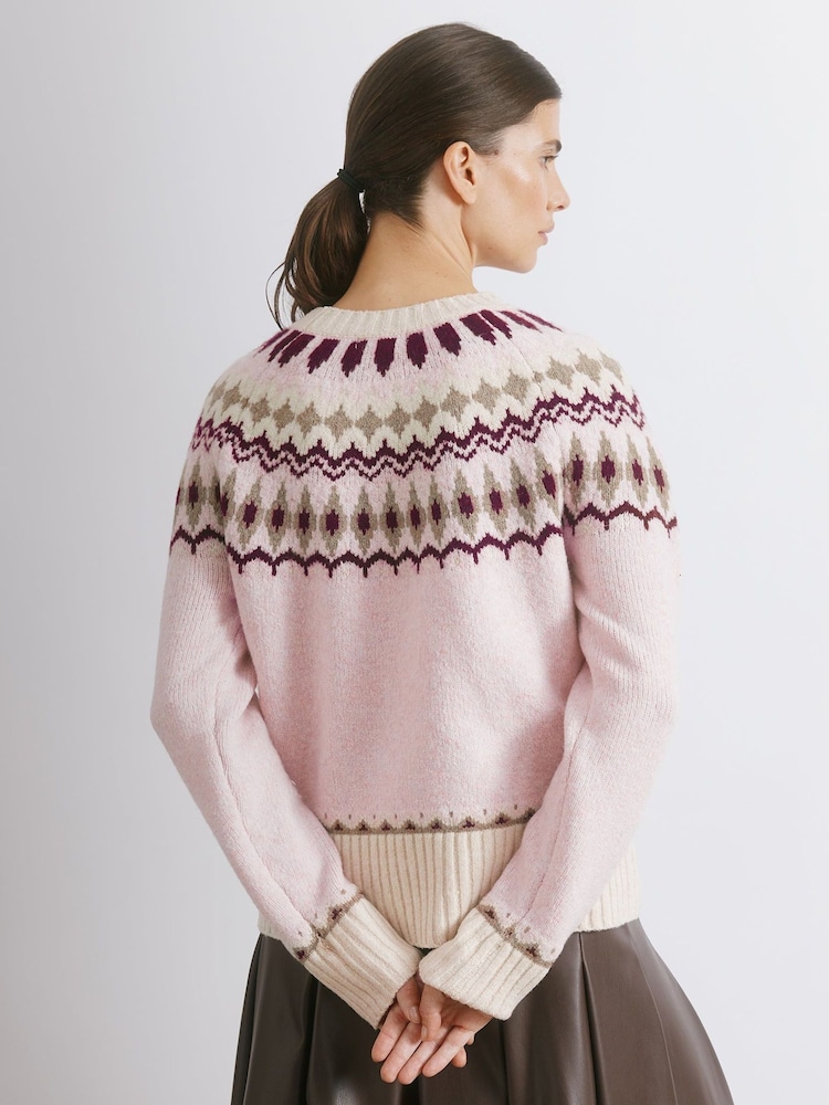 Albaray Pink Fair Isle Yoke Jumper - صورة 2 من 4 Albaray Pink Fair Isle Yoke Jumper - صورة 2 من 4