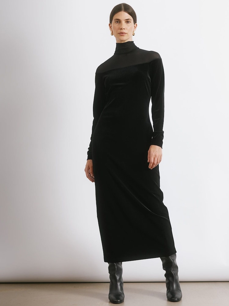 Albaray Mesh & Velvet Fitted Midi Black Dress - Slika 1 iz 6 Albaray Mesh & Velvet Fitted Midi Black Dress - Slika 1 iz 6