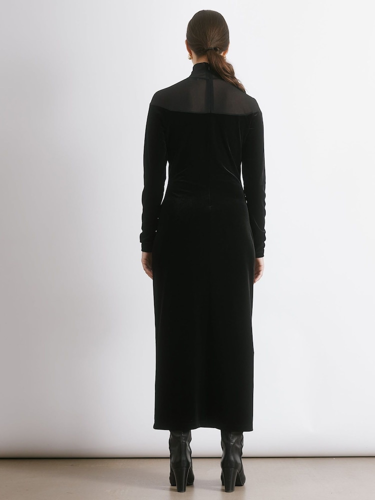 Albaray Mesh & Velvet Fitted Midi Black Dress - Slika 2 iz 6 Albaray Mesh & Velvet Fitted Midi Black Dress - Slika 2 iz 6