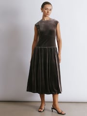 Albaray Velvet Puff Ball Brown Dress - Image 1 of 4