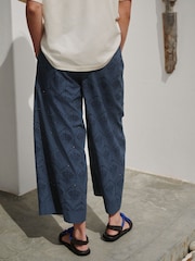 Navy Shell Broderie Crop Wide Leg Trousers - Image 4 of 9