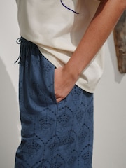 Navy Shell Broderie Crop Wide Leg Trousers - Image 6 of 9