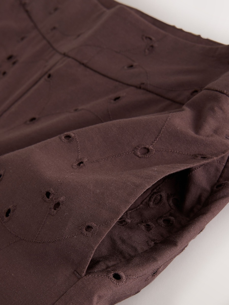 Chocolate Brown Broderie Crop Wide Leg Trousers - Image 2 of 3 Chocolate Brown Broderie Crop Wide Leg Trousers - Image 2 of 3