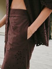 Chocolate Brown Broderie Crop Wide Leg Trousers - Image 5 of 8