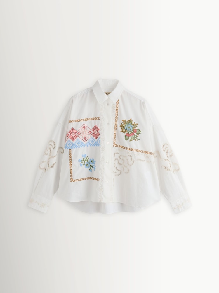 Weekend MaxMara White Fonte Floral Embroidered Cropped Shirt - Image 1 of 5