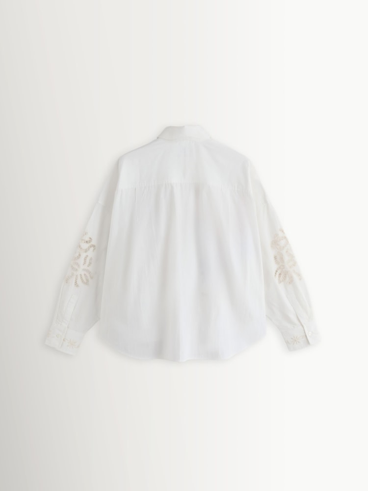 Weekend MaxMara White Fonte Floral Embroidered Cropped Shirt - Image 2 of 5