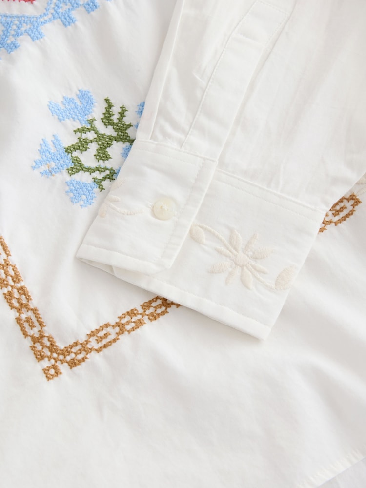Weekend MaxMara White Fonte Floral Embroidered Cropped Shirt - Image 5 of 5