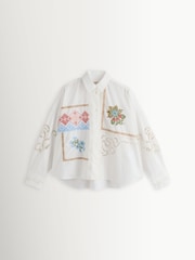 Weekend MaxMara White Fonte Floral Embroidered Cropped Shirt - Image 6 of 10