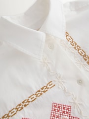 Weekend MaxMara White Fonte Floral Embroidered Cropped Shirt - Image 8 of 10